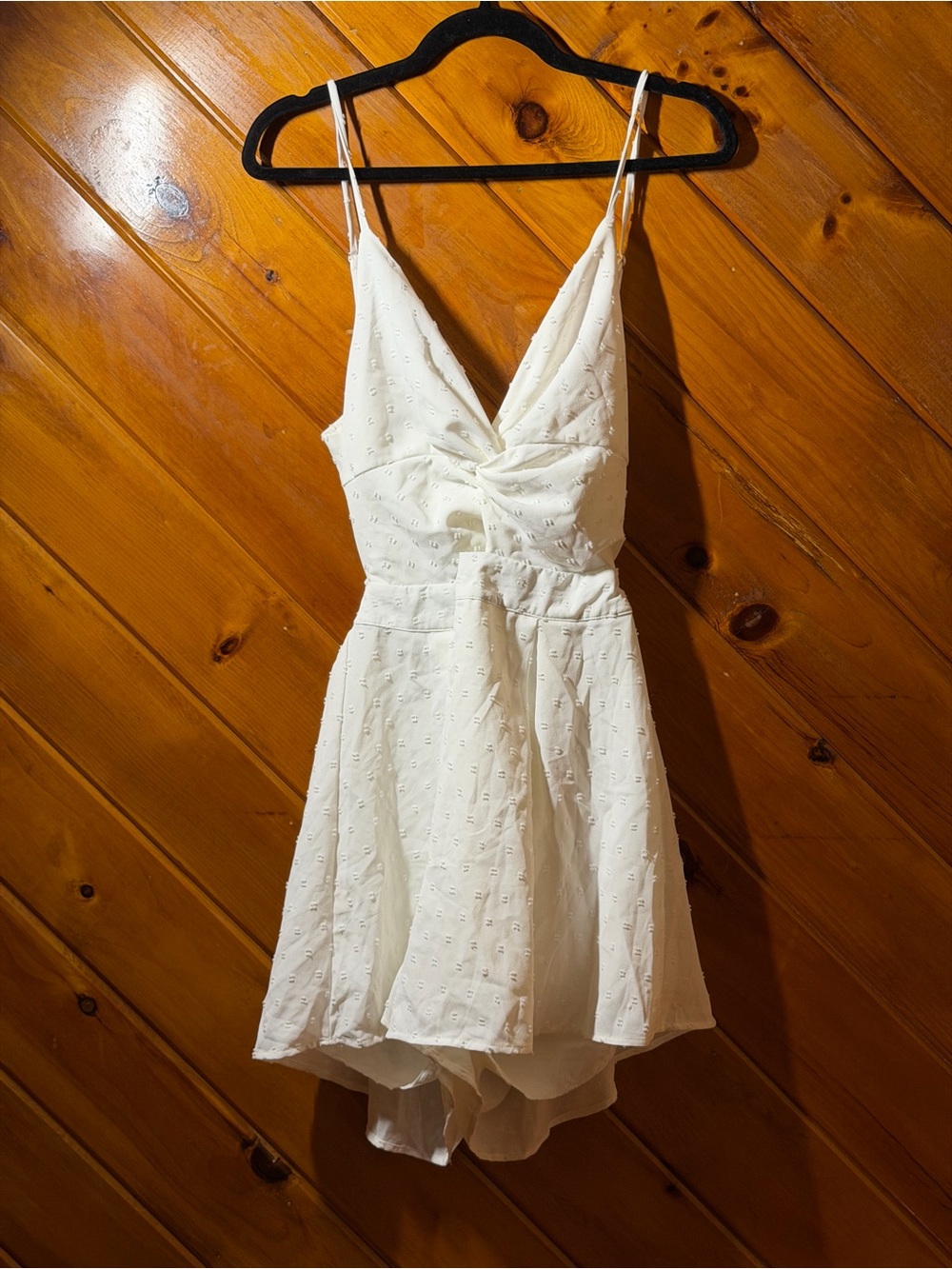 White Eyelet Spaghetti-Strap Romper with Twist Front